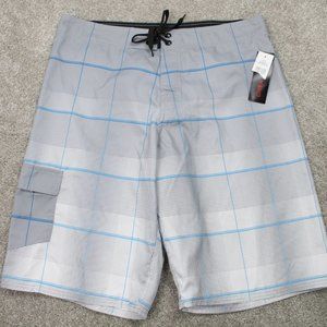 Linea Uomo Swim Suit NWT Men's XL Grey/Blue Lined Polyester Bathing Suit Trunks